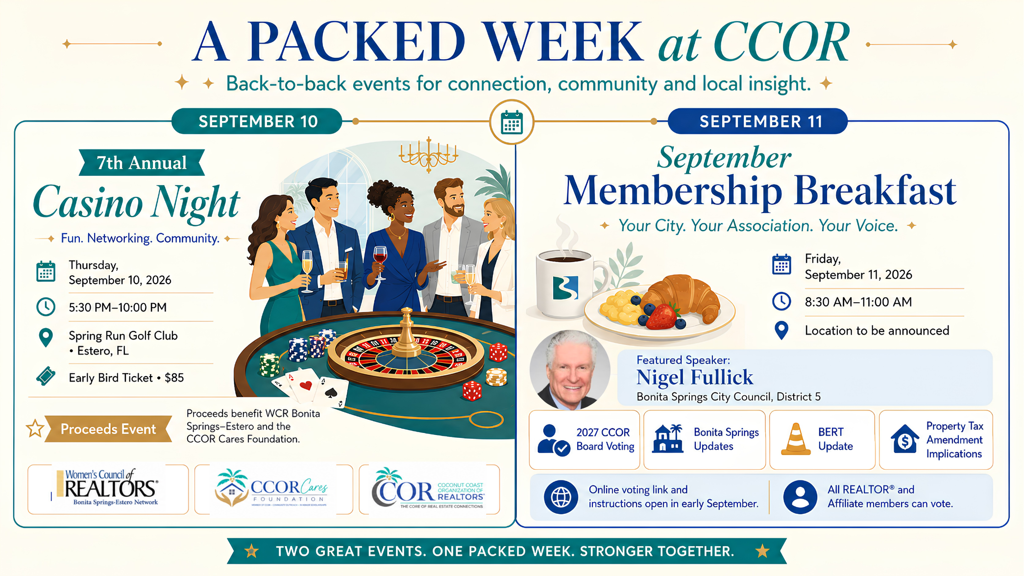 A packed week at CCOR with Casino Night September 10 and the September Membership Breakfast September 11
