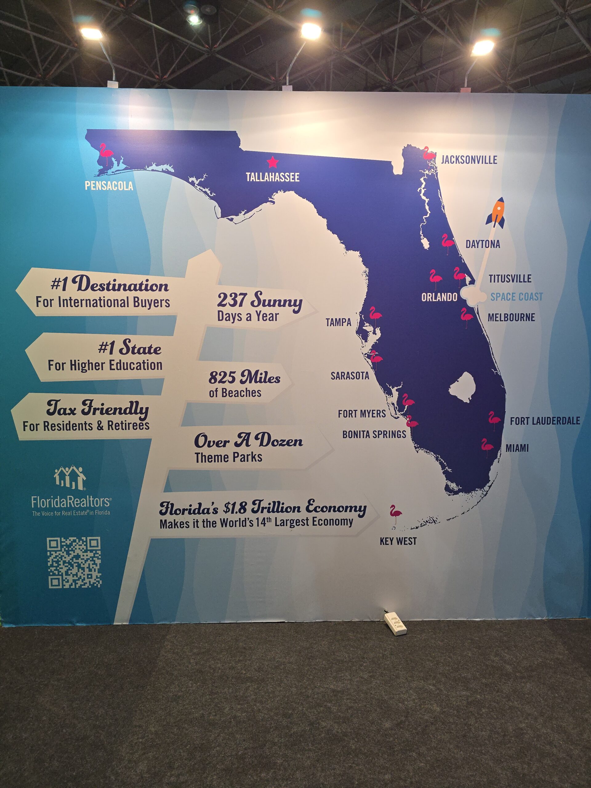 Florida Realtors international investment display showing Florida cities including Fort Myers and Bonita Springs.